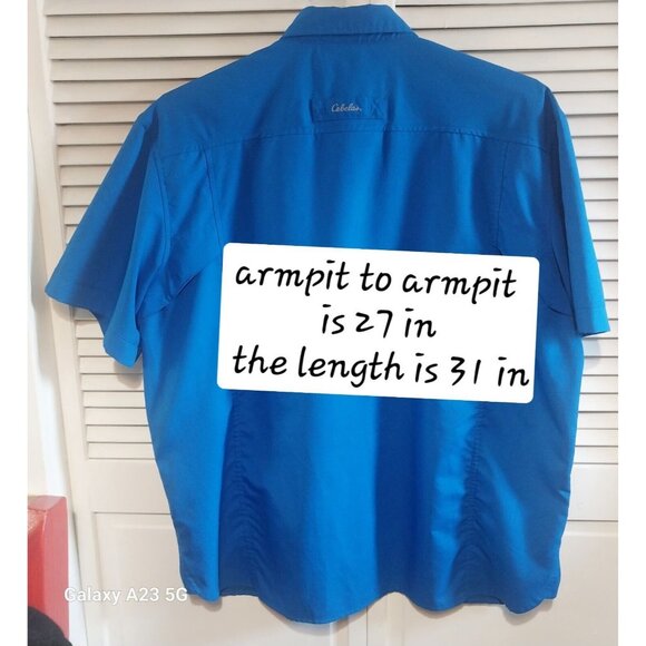 Cabelas Mens Blue Short Sleeve Button-Up Shirt XL Polyester Outdoor Wear - Picture 4 of 7
